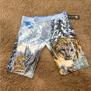 ethika Snow Leopard Graphic Compression Boxers - Light Blue & Tan
